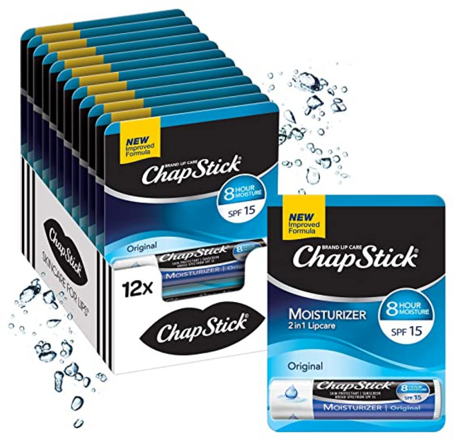 ChapStick 오리지널 모이스처 라이저 립 하이드 레이션 앤 썬 프로텍션 2-in-1 포뮬러 15 oz 12 팩, 12개