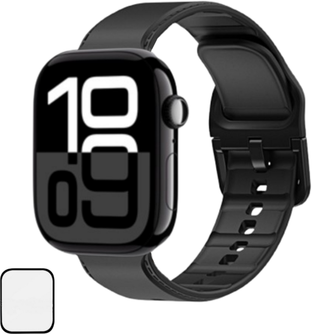 NUBASE 애플워치 호환 소프트 싱글투어 실리콘 스트랩, 블랙