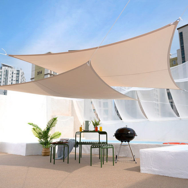 연필트리 썬쉐이드 차양막 차광막 그늘막 천막, HDPE(메쉬), 사각 2x2m 베이지