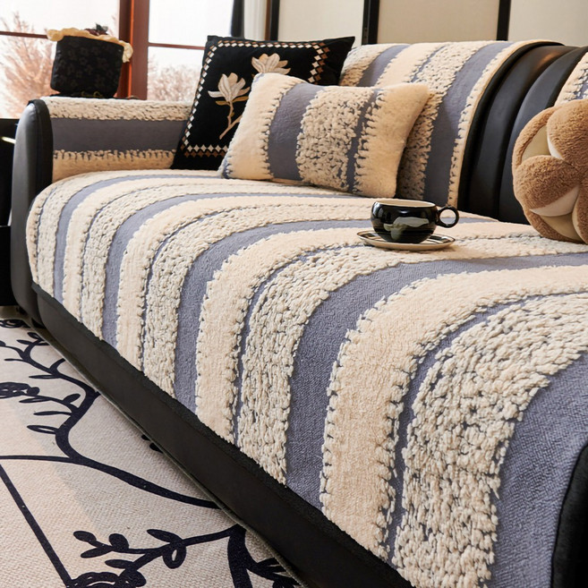 GHKO 극세사 따뜻하고 포근한 논슬립 쇼파패드 미끄럼방지 고급감 융털 사계절 공용 쇼파패드 4-5인용, 그레이, 1개