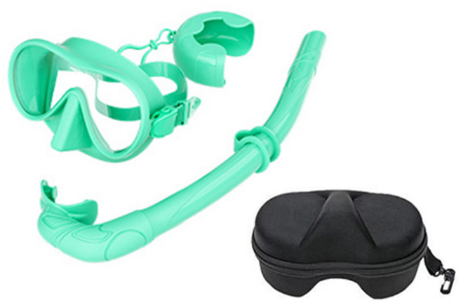 캘리웨이브 스노쿨링세트 플로 F1 스노쿨링마스크 롤업 스노쿨 케이스 구성 스킨스쿠버 호핑 투어 여행 스노쿨링 스노클링 스노쿨 스노클 세트, 민트