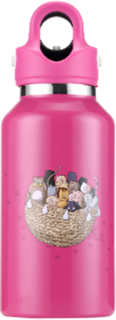 [레보맥스v2] 아이를 위한 18시간보안 36시간 보냉 아동이 열고 닫기 편한 키즈 보온병 1초 마법 어린이 REVOMAX 텀블러, 355ml, 핑크 친구들[키즈 텀블러]