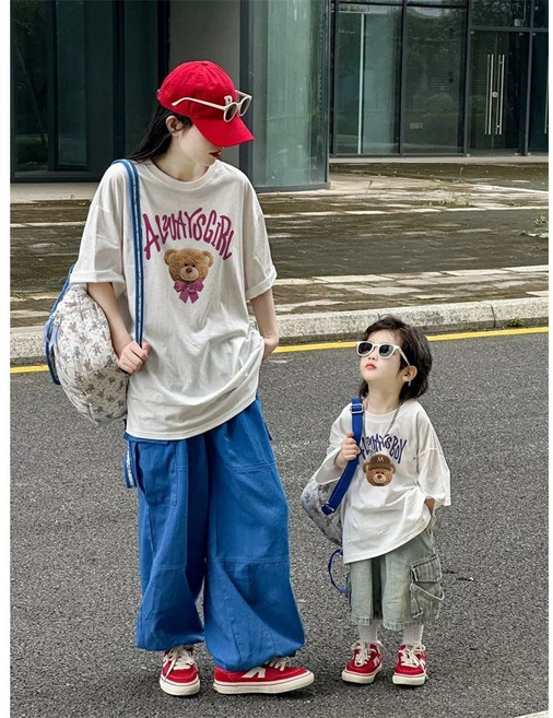 라움리에 가족 사진 패밀리 여아 남아 귀여운 베어 반팔 티셔츠