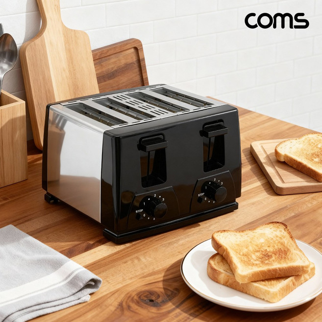 Coms 4구 팝업 토스터기 6단 굽기조절 토스트기 1300W HJ396, 4구 토스터기