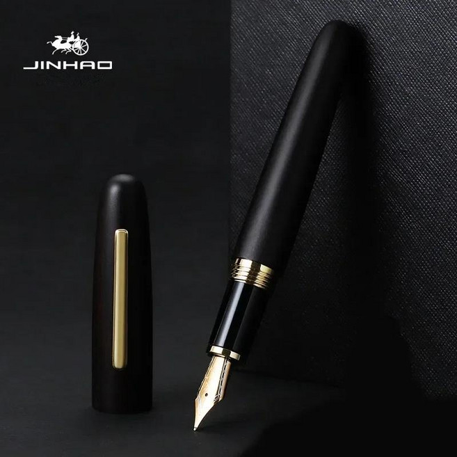 Jinhao 9056 천연 나무 만년필 0.38/0.5/1.0mm 엑스트라 파인 펜촉 럭셔리 우아한 사무실 학교 쓰기 용품, 02 Ebony-Gold, 04 M(0.7mm)