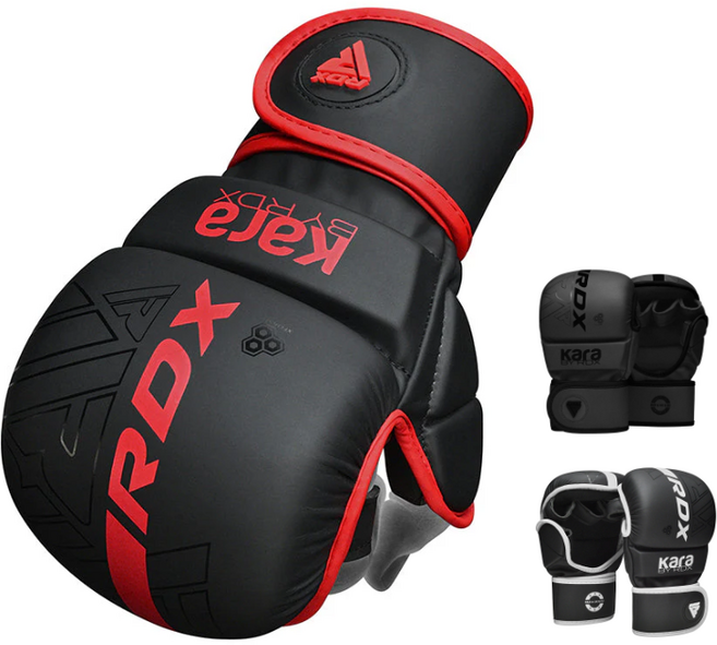 링사이드코리아 RDX 카라 MMA 오픈핑거 글러브 / 스파링 킥복싱 빵글러브, 레드/블랙, 1세트