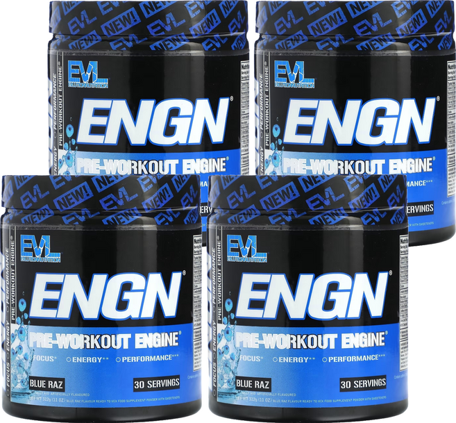EVLUTIONNUTRITION ENGN 프리-워크아웃 엔진 블루 라즈 맛, 4개, 312g