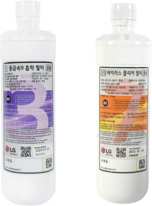 LG 정품 퓨리케어 정수기 중금속9 흡착 바이러스 클리어 (멀티) 필터 2종택1 WD321AWB WD321AWB WD323ACB WD323AWB WD325AS WD325AW, 1개, 2) LG바이러스클리어필터 (LG정수기필터)