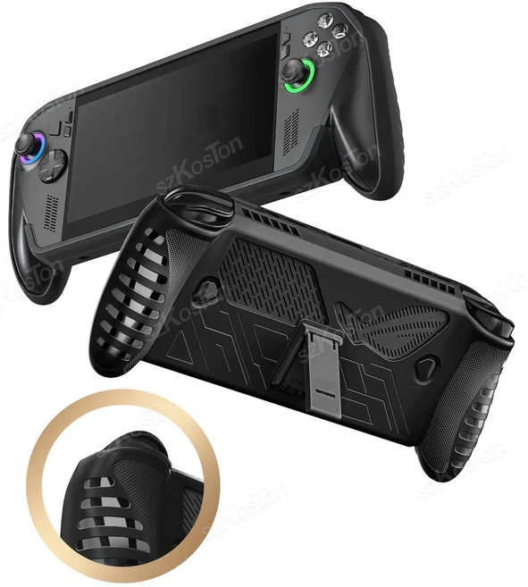 ASUS ROG Xbox Ally X용 실리콘 케이스 내장형 킥스탠드 미끄럼 방지 충격 인체공학적 그립 보호 커버, 01 black