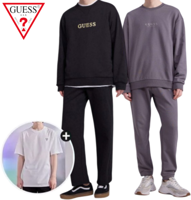 [매장발송] 게스 남성 셋업 4종+반팔티 봄 간절기 라운드 조거팬츠 세트