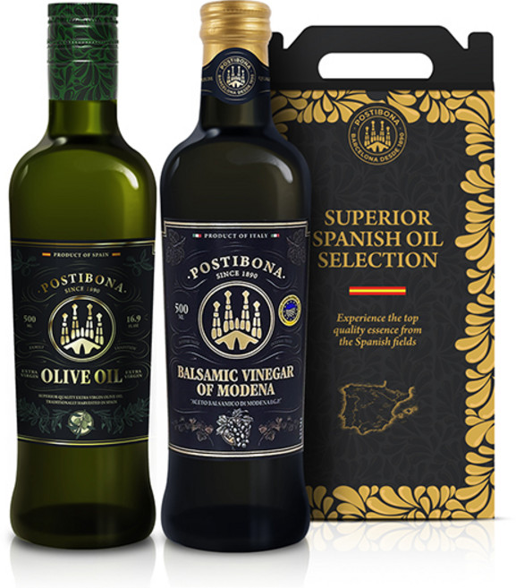 [선물포장] 포스티보나 엑스트라버진 올리브유 500ml 발사믹 식초 500ml, 1개