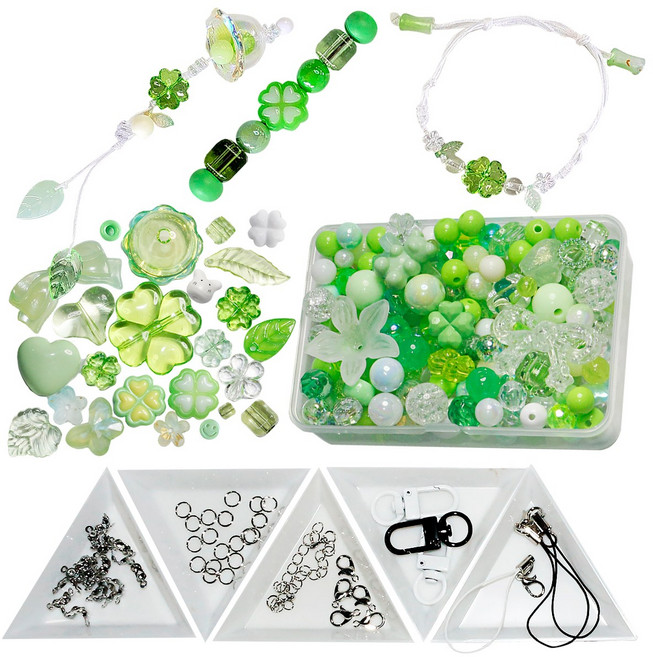 고급 비즈 스쿱 팔찌 스트랩 키링 만들기 키트 공예 재료 세트, 1세트, 럭키클로버 비즈만들기세트