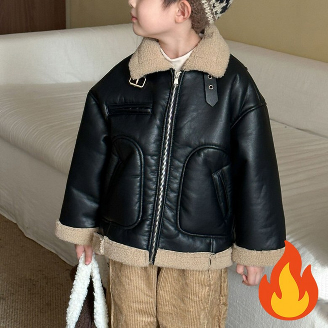 지디오 주니어 기모 가죽 무스탕 뽀글이 자켓 집업 점퍼 빅포켓 카라넥 도톰 가을 겨울 아동공용 아우터