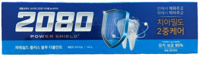 2080 파워쉴드 플러스 블루 더블민트 치약 140g 충치예방 구취 치태 치석 제거, 1개
