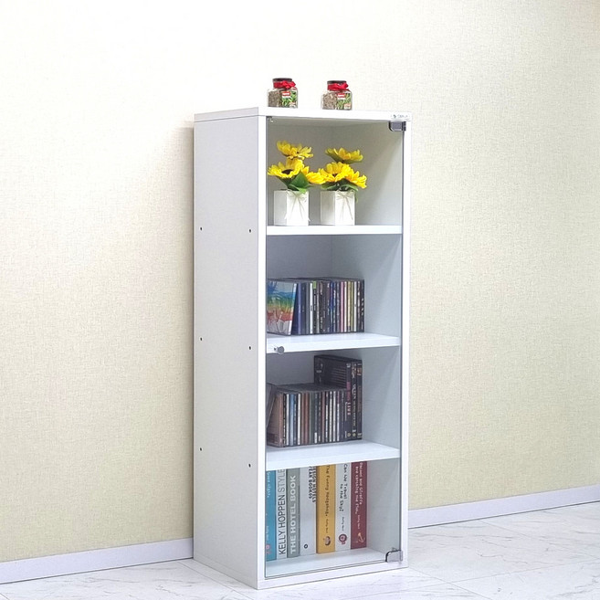 드림퍼니처 드림1036 유리문 깊이30cm 4단 장식장 진열장 피규어 미니어처 프라모델 다용도 수납장 소품 정리함 dvd장 책장, 드림1036 유리문깊이30cm가로40cm4단 화이트