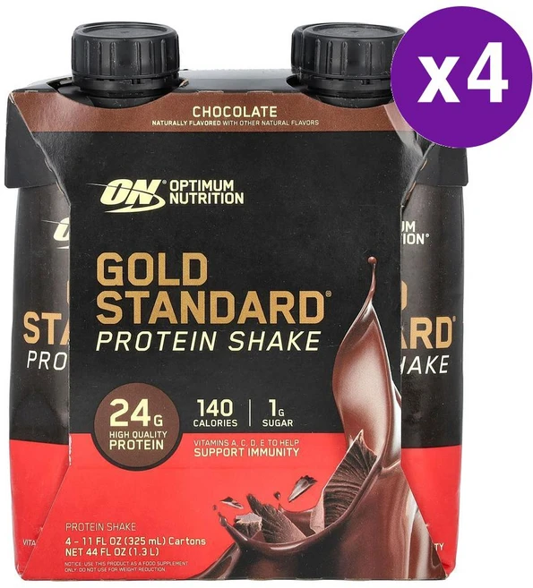 옵티멈 뉴트리션 골드 스탠다드 프로틴 쉐이크 초콜렛 325ml 4병 1.3L 4개 Optimum Nutrition Gold Standard Protein Shake Chocolat - 쿠팡