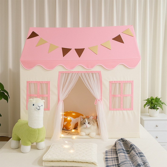 SeekFun 포근 하우스 실내 텐트 놀이집 북유럽 세탁 가능, 핑크색, 1개