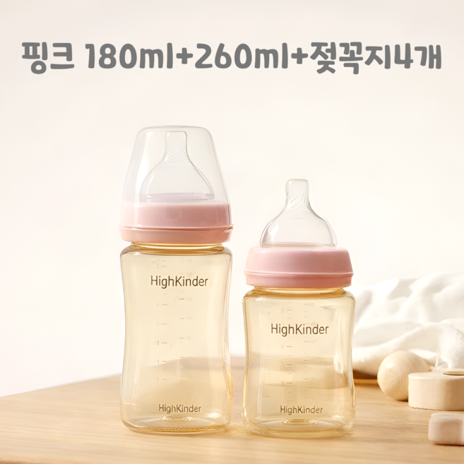 강블리라이프 하이킨더 PES 젖병, 핑크180ml+260ml+젖꼭지4개포함, 1개, 440ml