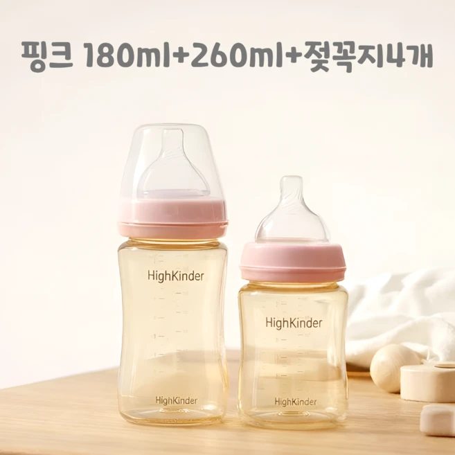 강블리라이프 하이킨더 PES 젖병, 핑크180ml+260ml+젖꼭지4개포함, 1개, 440ml - 쿠팡