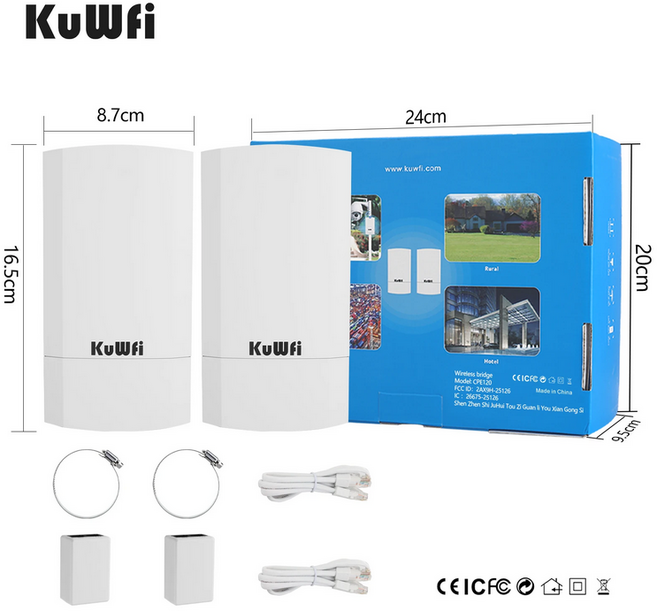KuWFi 300Mbps Outdoor Wifi Router 2.4G Wireless Bridge Router Long Range Extender Point to Point 1KM, 1개, CPE120