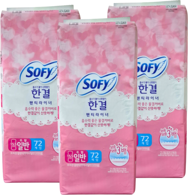 쏘피 한결 팬티라이너 무향 롱, 일반, 72개입, 3개