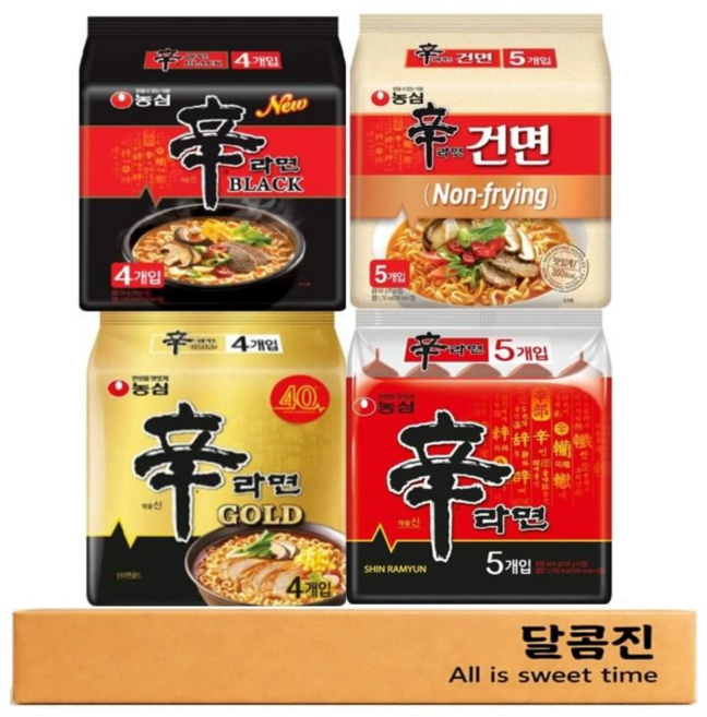 [달콤진] 농심 신라면골드 4P + 신라면 5P + 신라면블랙 4P + 신라면건면 5P, 1세트