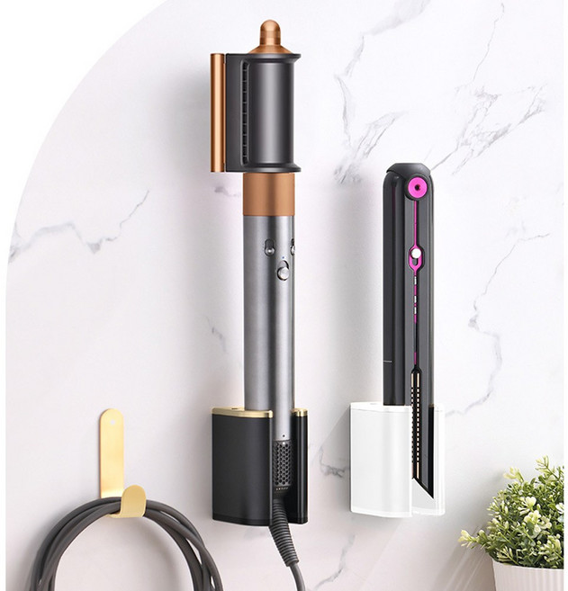 인무드 다이슨 드라이기 무타공 거치대 에어랩 벽부착 멀티 수납 홀더 헤어기기 코드 전선정리 랙 호텔 욕실 인테리어, 1개, 크림화이트