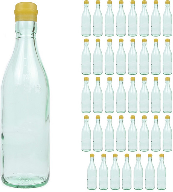 청색기름병 참기름 들기름 유리병 + 코벤트캡 노랑, 40개, 350ml