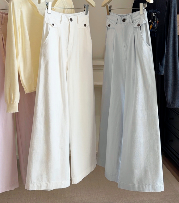 체인지쉬(change she) 여성 세련된 하이웨스트 와이드 코튼 밴딩 팬츠