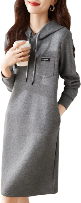 Makone 여성 가을 겨울 긴팔 빅사이즈 후드 맨투맨 롱 원피스