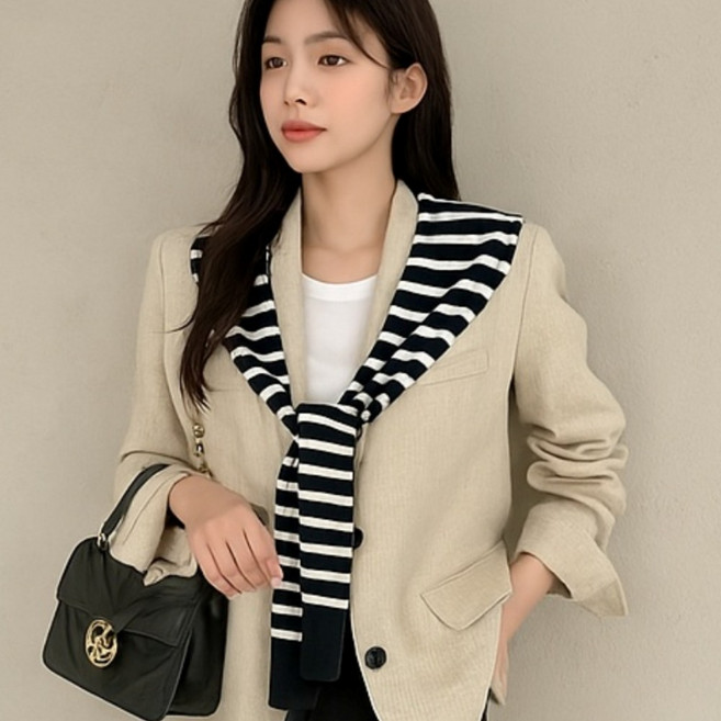 단가라 스트라이프 레이어드 어깨 숄 가디건 힙커버 니트 머플러 봄 여름 티 셔츠 원피스 블라우스 망토 하객룩 스카프