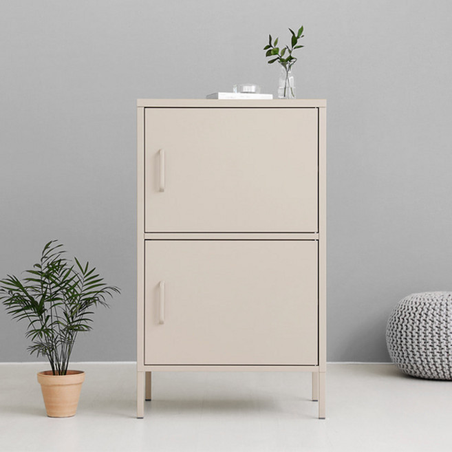 마켓비 MKB 철제수납장 캐비넷 모던세로 2문 6001015, 솔리드베이지