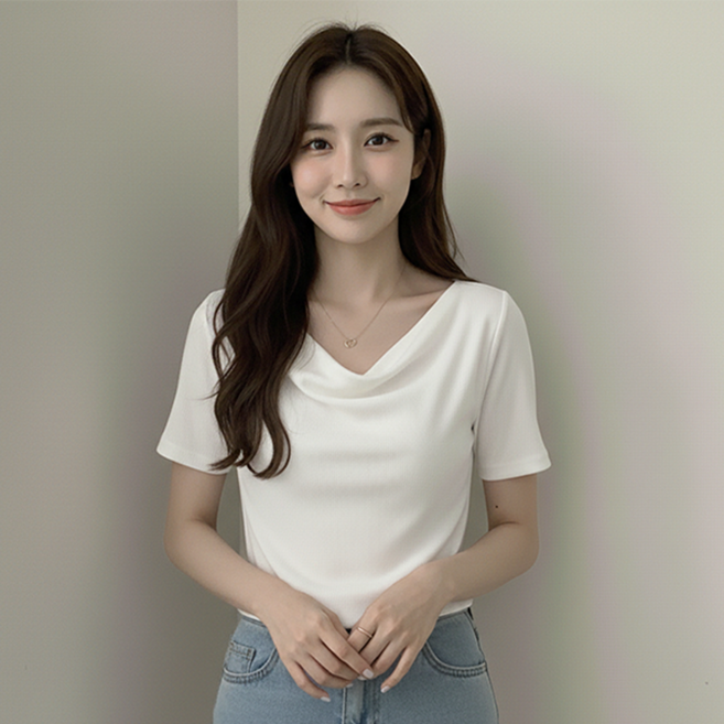 데일로엔 여성 언밸런스 슬림 반팔 티셔츠