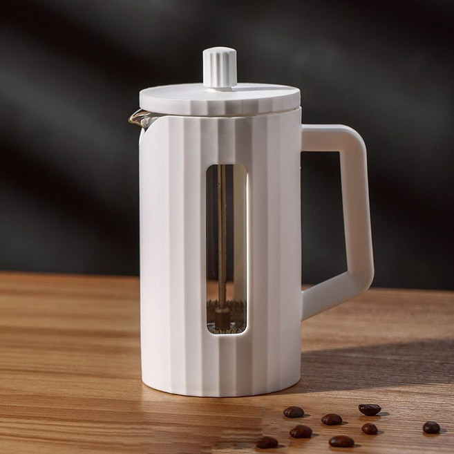 法壓壺 咖啡壺 過濾杯 泡茶壺 玻璃奶泡器 咖啡萃取器, 1個, 600ML條紋白色, 條紋白色