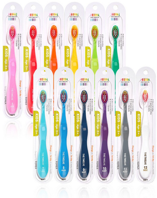 더트웰브 3단계 혼합치열기 전용 어린이 칫솔 3세이상, 비비드, 12개입, 1개