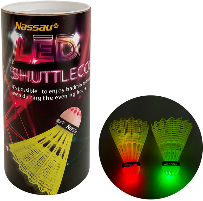 낫소 LED 셔틀콕 세트 야간 배드민턴 발광 공 케이스 포함 야외 야광 운동용