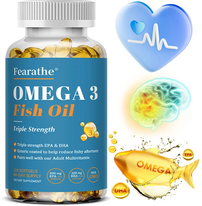 오메가3 어유 - 800mg EPA 600mg DHA - 120/60캡슐 건강지원 Non-GMO 글루텐 프리 식이보충제, 2개, 120회분 - 쿠팡