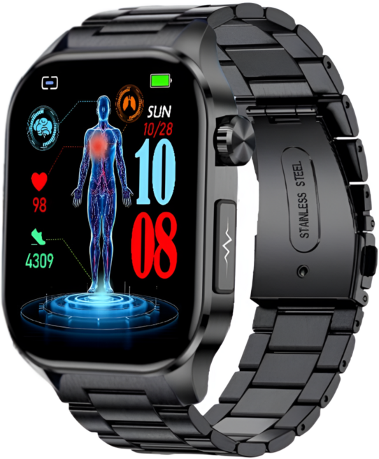 액션맨 글루코워치 ET 건강데이터 스마트워치, 블루투스, 5.13cm, 블랙실리콘+블랙스틸