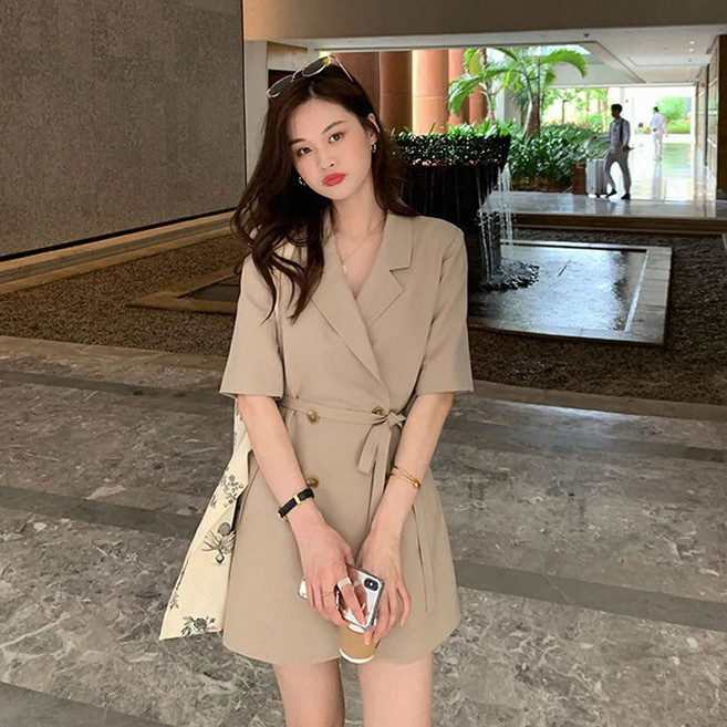 꽃소담 여성용 카라넥 반팔 미니 정장 원피스 XP493