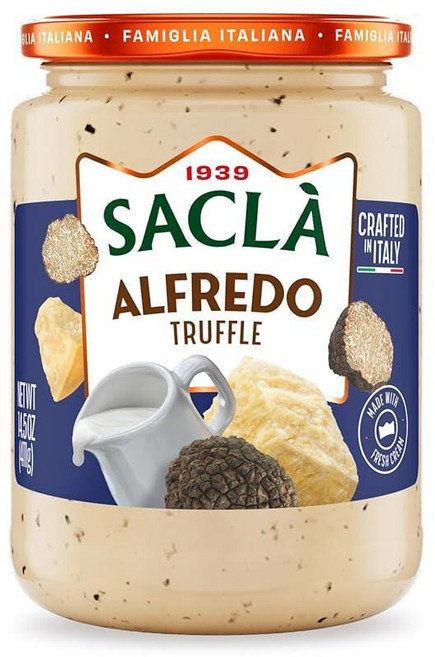 SACLA Alfredo 블랙 트러플 소스 | 그라나 파다노 DOP 치즈 및 블랙 트러플 포함 크리미 이탈리아 화이트 파스타 소스 | 411.1g(14.5온스) 유리병 | 이탈