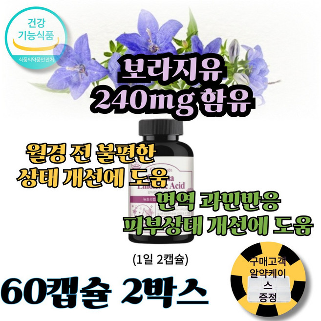 감마리놀렌산 HDL상승 LDL저하 혈행개선 보라지유 생리불순영양제, 2박스, 60정