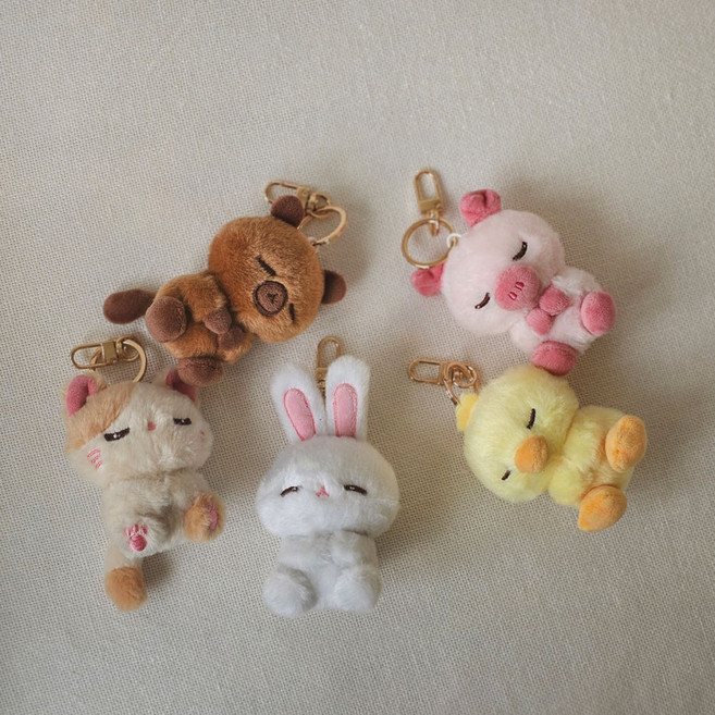 쿨쿨 잠 아기동물 5종 가방고리 미니 키링 8cm