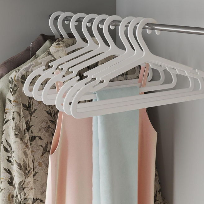 SONGMICS 어깨 뿔 방지 논슬립 플라스틱 옷걸이, 화이트, 50개