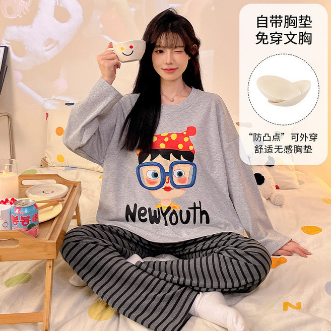 MORATHAN 少女卡通印花兩件式睡衣組 舒適自帶胸墊設計