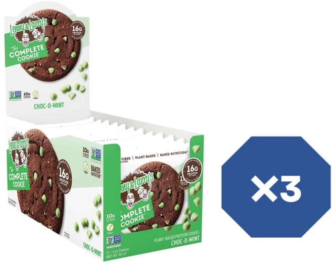 Lenny & Larrys The Complete Cookie 초코민트 4oz 1팩에 12개입 X3 식물성 단백질 비건 쿠키 - 쿠팡