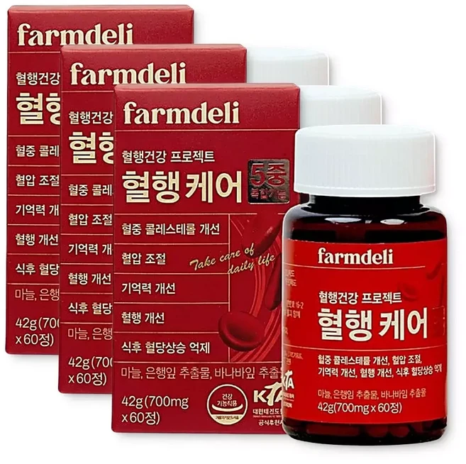 팜델리 혈행케어 혈행건강 마늘 은행잎추출물 60정 3개, 1개