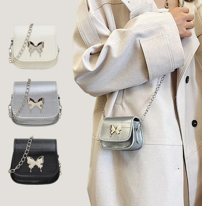 [큰손할인] 나비미니백 가방 핸드백 크로스백 숄더백 체인백 여성 하객룩 고급 실버 클러치 스몰 초미니백