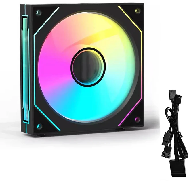 JUMPEAK 모듈러 무선 스플라이싱 PC 케이스 냉각 팬 ARGB 인피니트 미러 효과 컴퓨터 워터 쿨러 MX120, 04 Beige, 01 Forward Blades, 01 5V ARGB