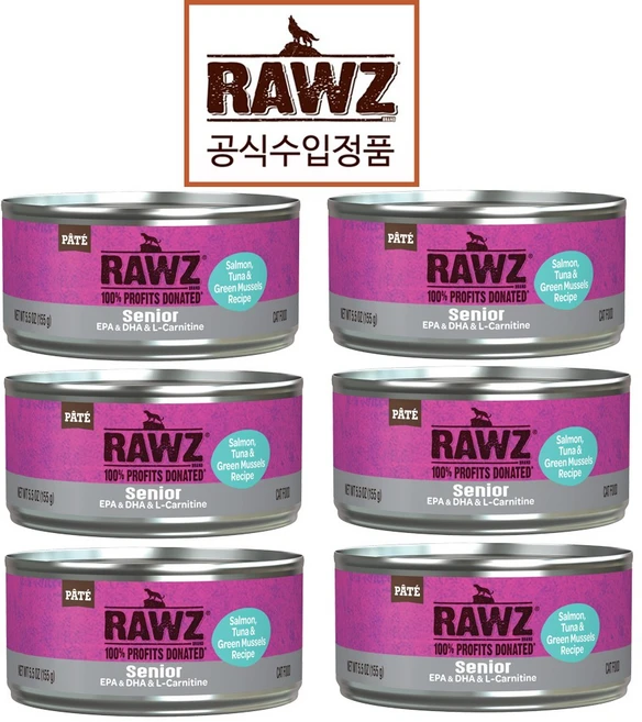 로우즈 파테 캣 캔 시니어 연어 참치&초록홍합 155g 6개 - 쿠팡