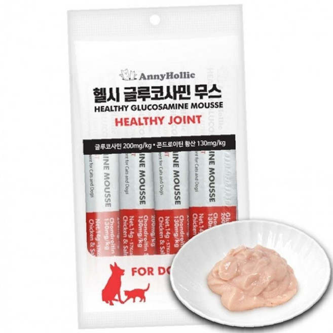 반려동물 관절강화 애니홀릭 헬시 글루코사민 무스 치킨+연어 14g 4개입, 1정, 관절, 1개